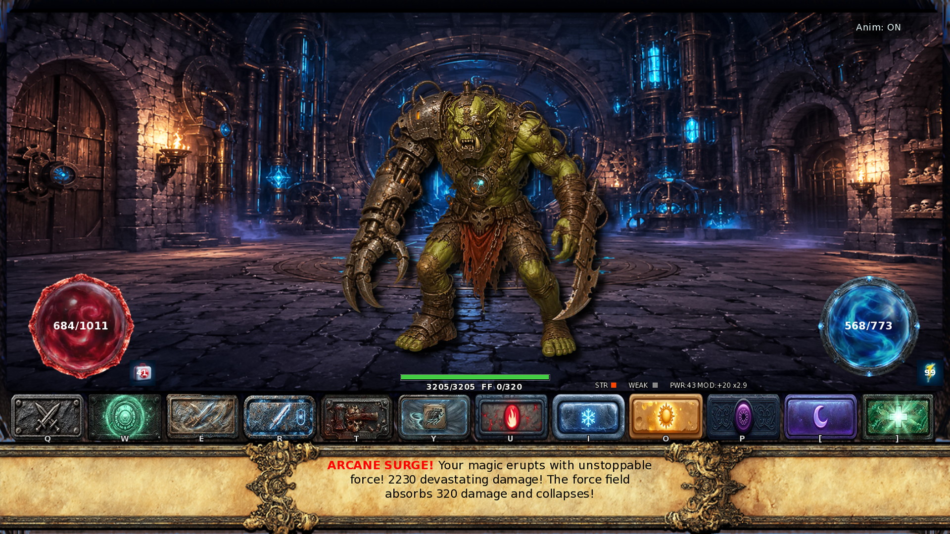 Battle against a brass golem