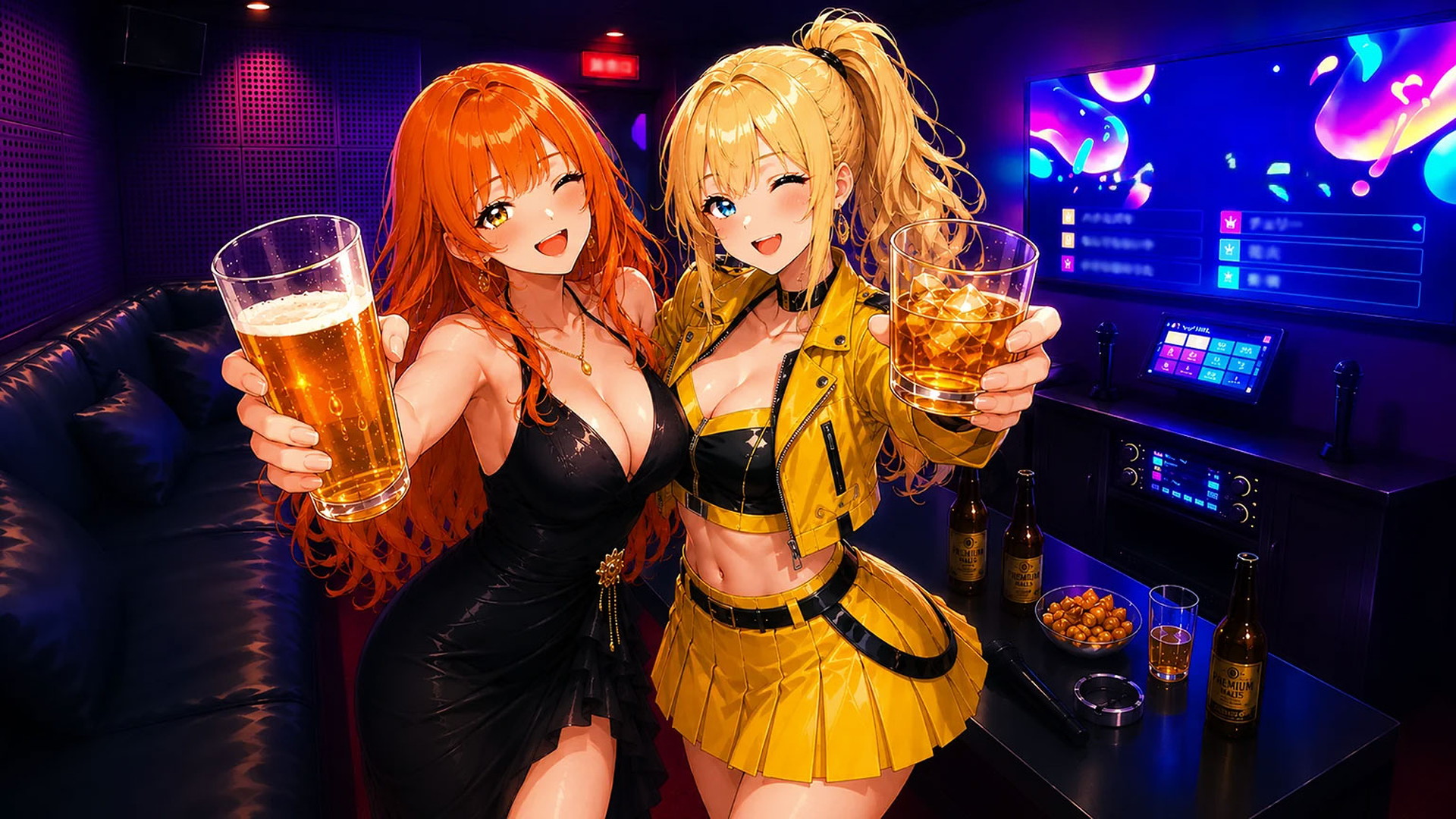 Friends raising a toast at KTV