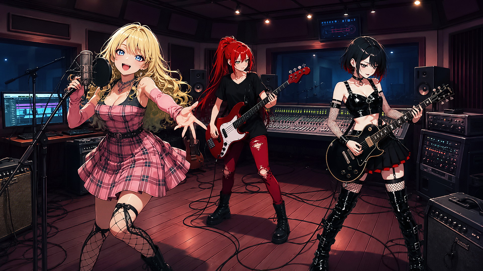Friends recording music in a modern studio