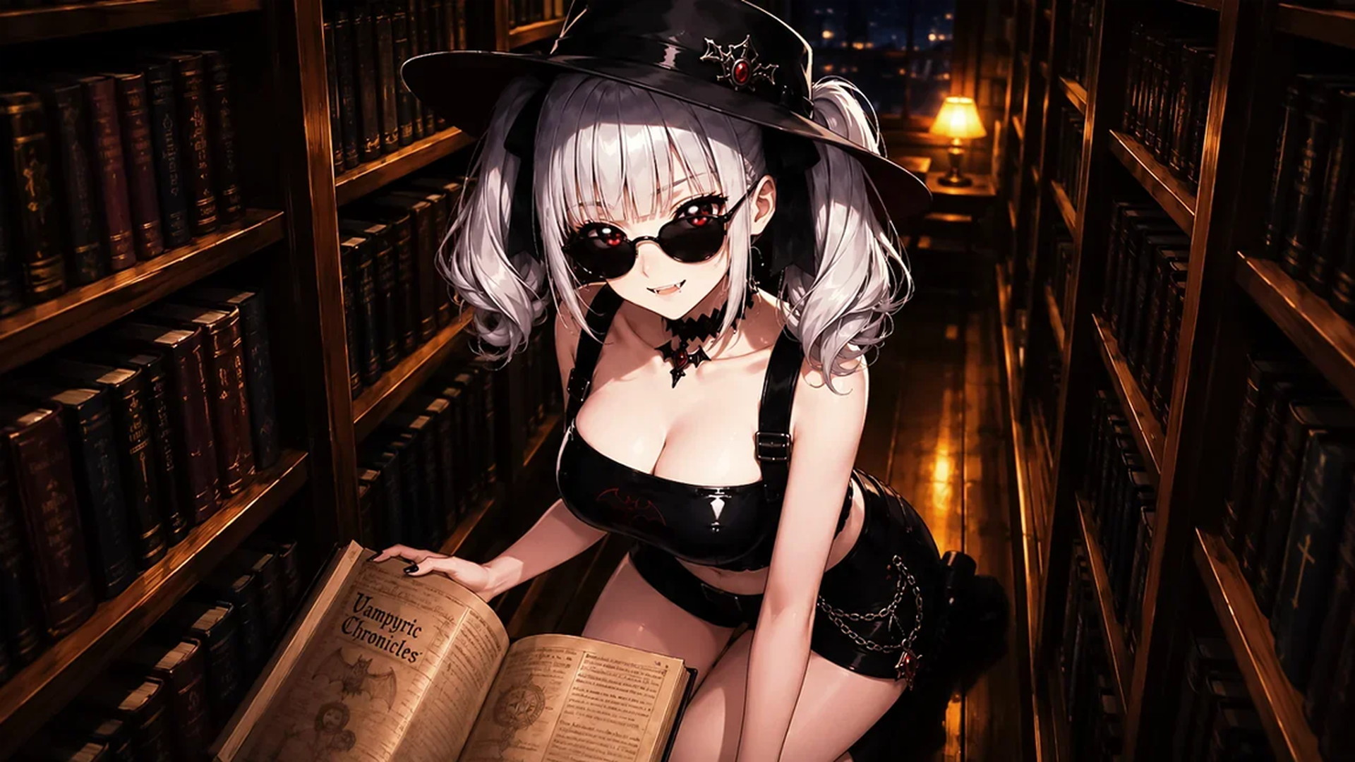 Torea researching in the vampire library