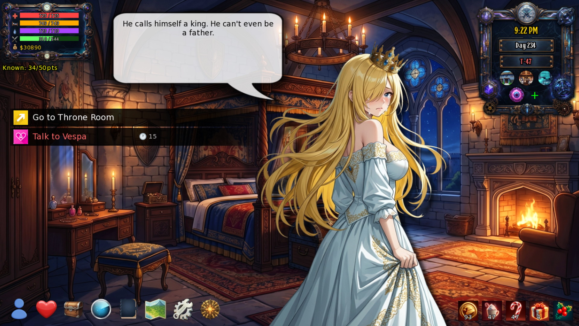 Vespa presenting a quest in the throne room
